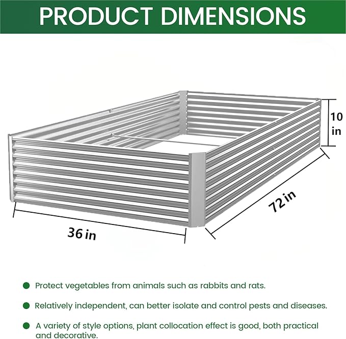 FRIZIONE 4pcs 6x3ft Galvanized Raised Garden Bed Outdoor,Above Ground Garden Bed for Vegetable,Metal Raised Beds for Flower,Steel Raised Beds for Gardening