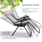 Nestl Zero Gravity Chairs, Portable Patio Lounge Chair Outdoor with Pillows & Cup Holder Trays, Adjustable Steel Mesh Reclining Camping Chair, Folding Patio Lawn Chair for Deck, Beach, Yard - Beige
