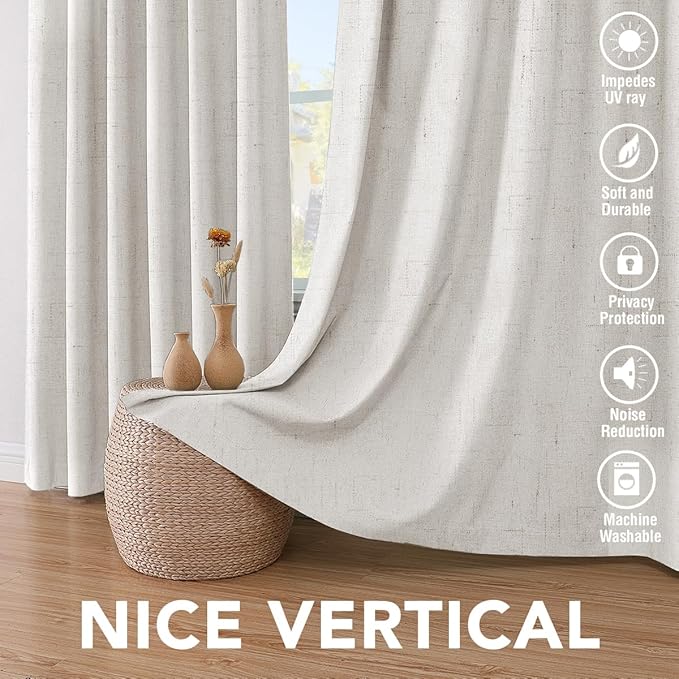 H.VERSAILTEX Sliding Door Curtains, Linen 100% Blackout Curtains Durable Thick Textured Linen Look Patio Door Curtain Anti Rust Grommet Extra Wide Window Drapes, W100 x L96 inch- Ivory