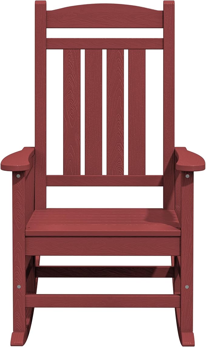 KINGYES HDPE Outdoor Rocking Chair Set of 4, All-Weather Poly Patio Rocking Chairs with 330lbs Support for Adults, Dark Red