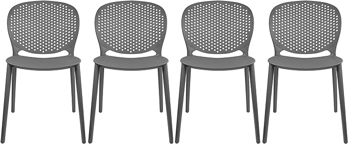 2xhome Set of 4 Patio Dining Chairs | Modern Stackable Outdoor Pool Side Chair | Weather Resistant Plastic for Yard, Porch, Balcony, Kitchen, Gray