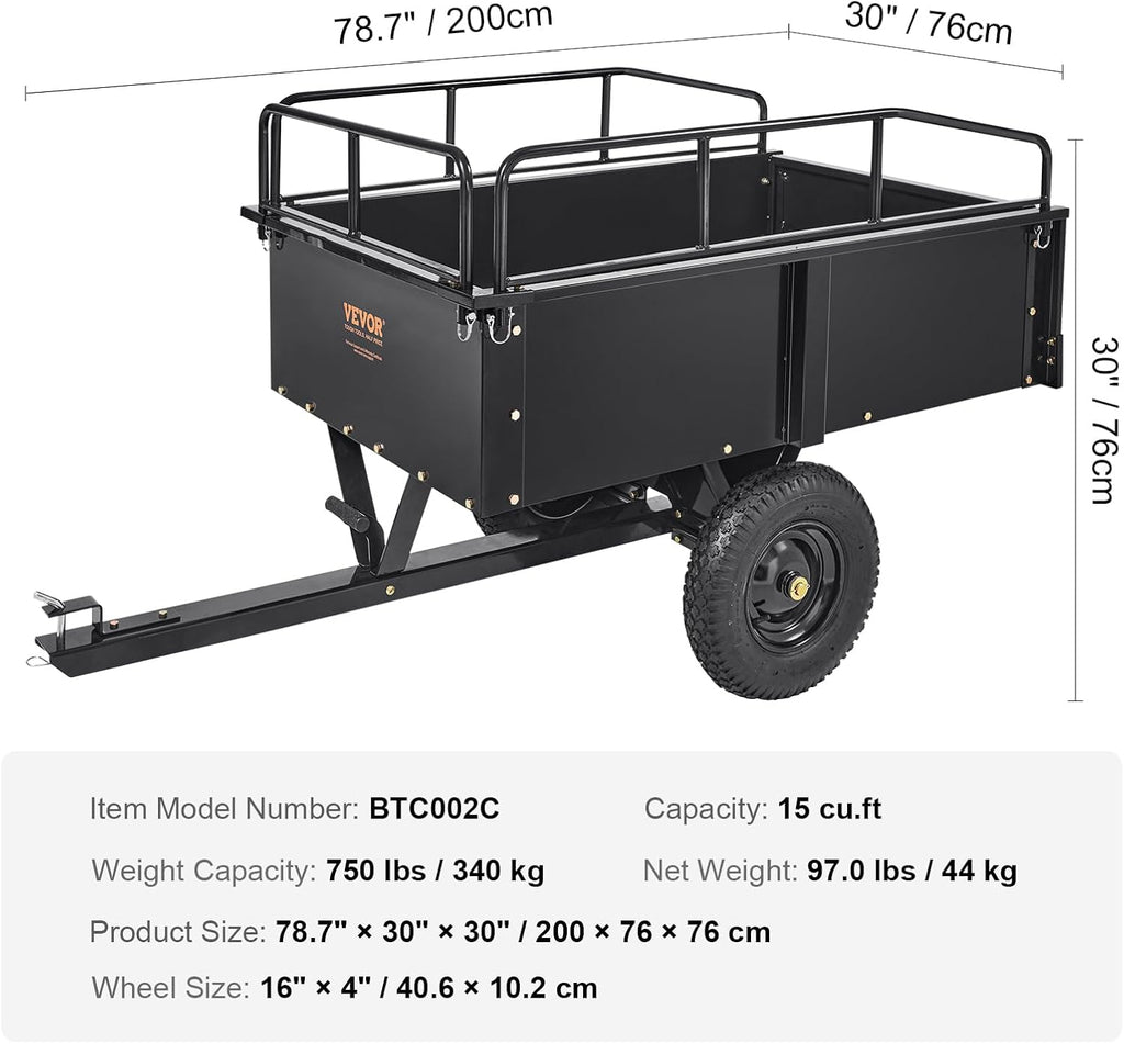 vevor heavy duty atv trailer steel dump cart on a desk or shelf