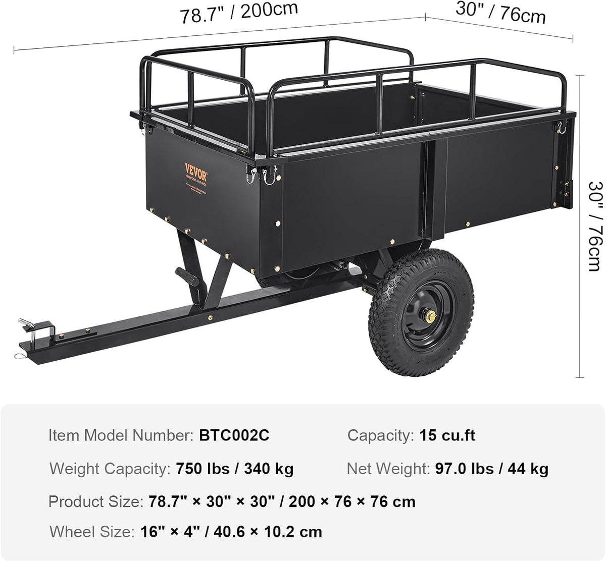 vevor heavy duty atv trailer steel dump cart on a desk or shelf