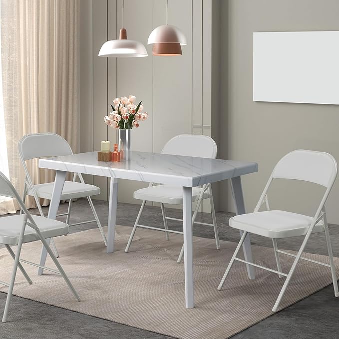 VINGLI 4 Pack Folding Chairs with Padded Seats, Metal Frame with Pu Leather Seat & Back, Capacity 350 lbs, White