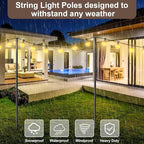 4 Pack String Light Poles for Outdoor,Metal Light Hanging Pole Outside with Fork,Light Stand for Patio, Pergola, Garden, Backyard, Yard, Camping Party (4 Pack)