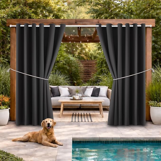 DIVA EN CAMINO DEC Outdoor Patio Curtain Waterproof Darkening Thermal Insulated Indoor Curtains for Bedroom, Porch, Living Room, Pergola, Cabana, W84 x L108, Dark Gray, Set of 2 Panels