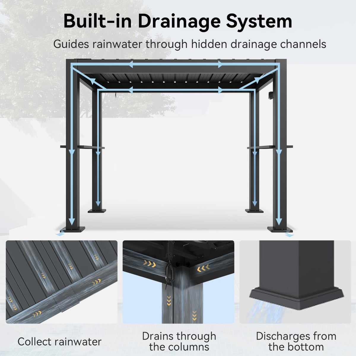 aoxun louvered pergola 8x5, outdoor grill pergola with, close-up detail
