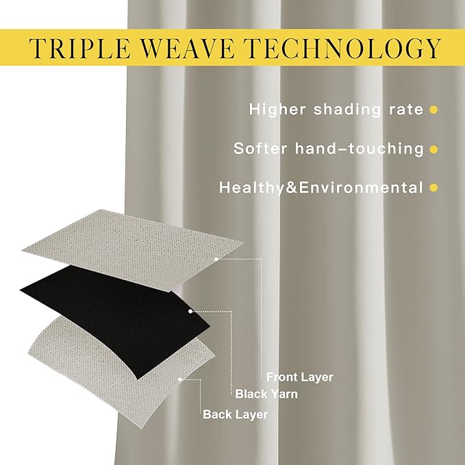 NICETOWN Blackout Natural Curtain for Living Room - Grommet Thermal Insulated Solid Room Darkening Thermal Curtain Drape Sound Reducing for Bedroom/Living Room (1 Panel, W66 x L84)