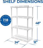 Gracious Living 2 Pack Light Duty Storage Shelves, Knect-A-Shelf 4-Shelf Ventilated Shelving Rack Organizer for Home, Garage, Basement & Laundry, White
