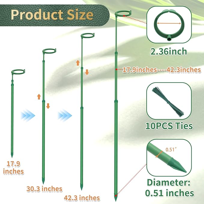 Telescoping Plant Stakes,5Pcs 17.9In to 42.3In Adjustable Monstera Plant Support Orchid Sticks with Clips, Plant Sticks Support Tall for Monstera,Orchids,Tomatoes,Vines & Indoor Outdoor Plants