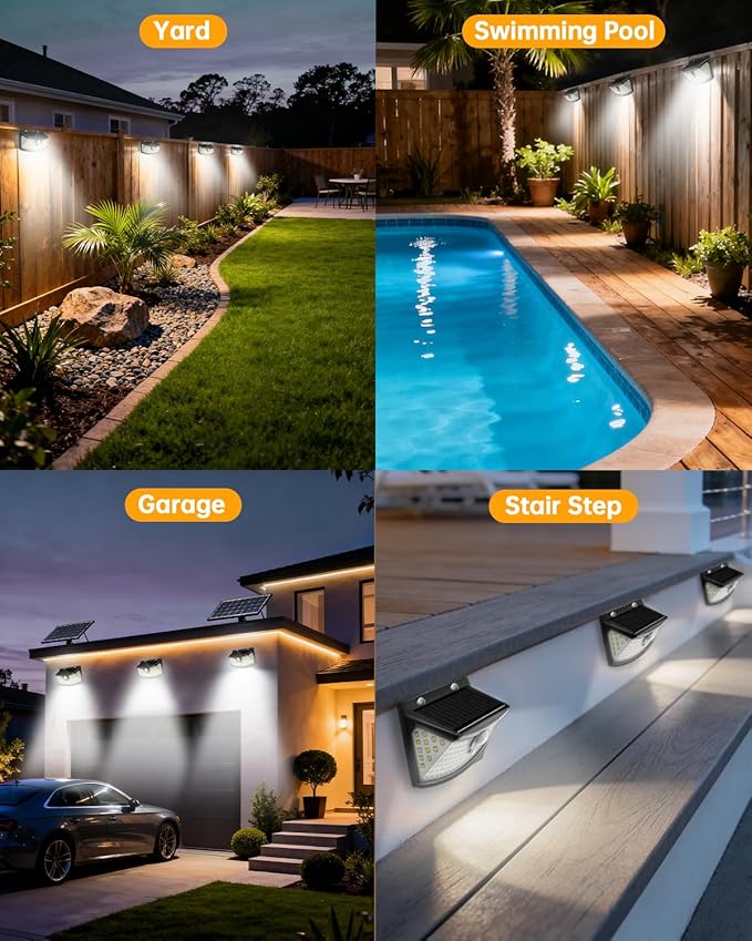Aootek New Solar Motion Sensor Lights 120 LEDs with Lights Reflector,270° Wide Angle, IP65 Waterproof, Step Lights for Front Door, Yard, Garage, Deck (Black, Daylight White, 8-Pack)
