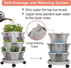 GameXcel Vertical Planter 3 Tier Stackable Planters Garden Planters Strawberry Herb Flower and Vegetable Planter Indoor Outdoor Gardening Pots with Removable Wheels and Tools