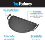 SnS Grills Slow ‘N Sear Cast Iron Drip 'N Griddle Pan 22", 3-in-1 Versatile Grill Accessory for Searing, Griddle and Drippings - Fits Weber® & Similar 22” Kettle Grills