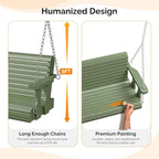 VINGLI Upgraded Patio Wooden Porch Swing for Courtyard & Garden, Heavy Duty 880 LBS Swing Chair Bench with Hanging Chains for Outdoors (Green, 4 FT)