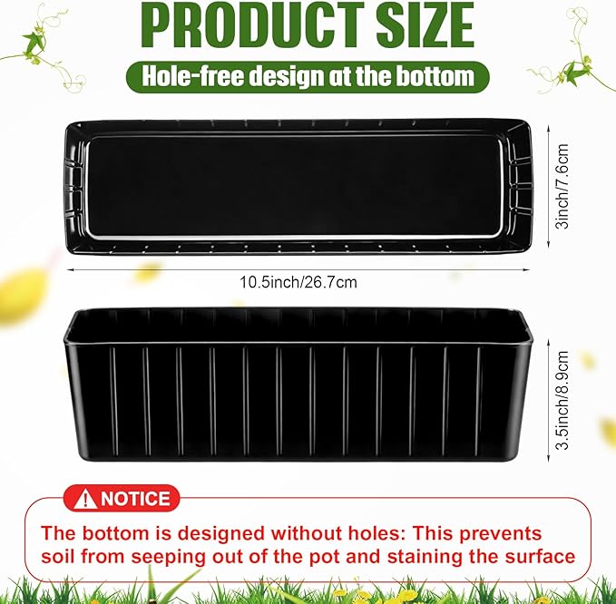 BreezeHug 36 Pcs Plastic Planter Liners Rectangular Plastic Inserts 10.5" x 3" x 3.5" for Planter Window Box Indoor Outdoor Flower Arrangement Succulent Garden Windowsill Home Decor