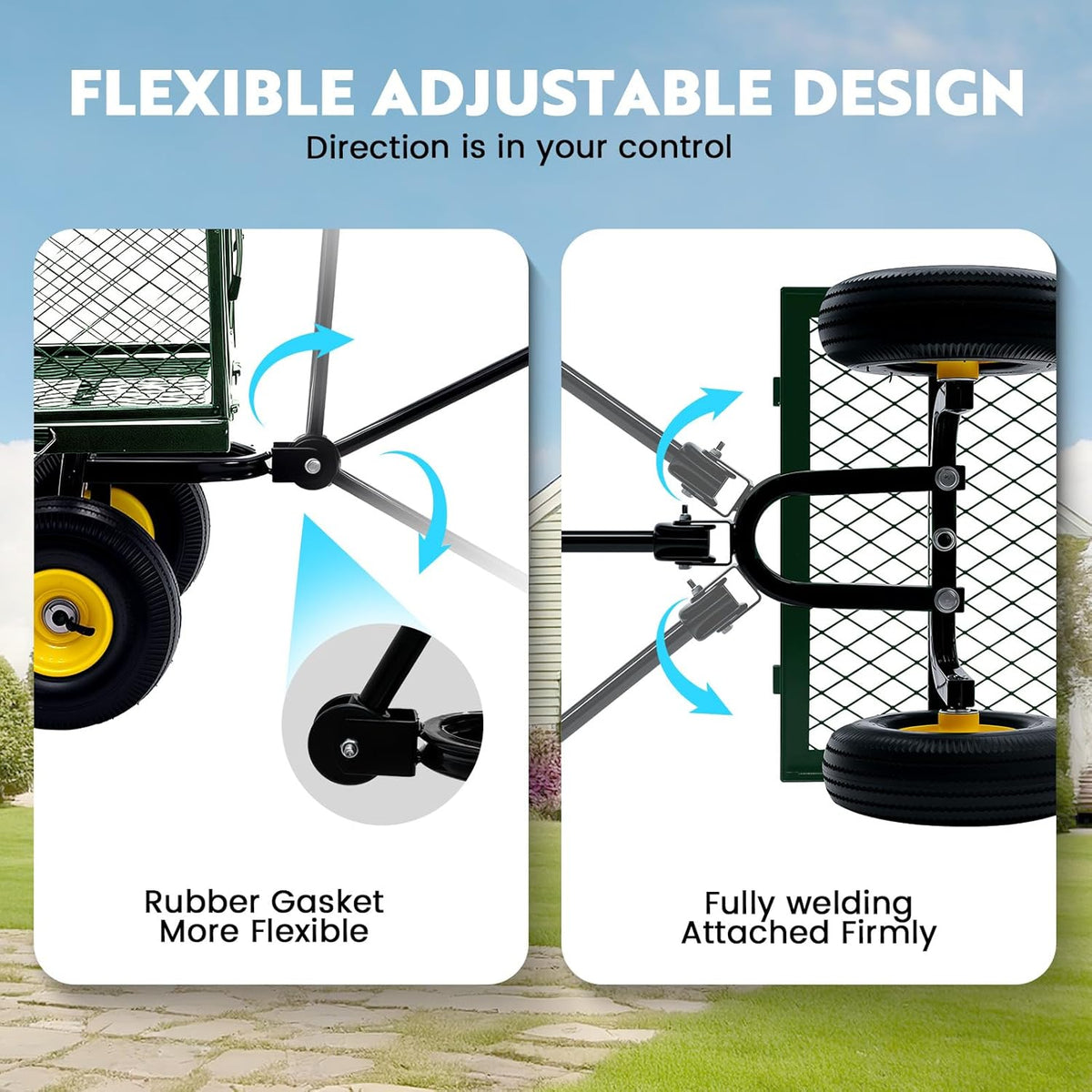 steel garden cart, 2-in-1 heavy duty utility wagon, side view