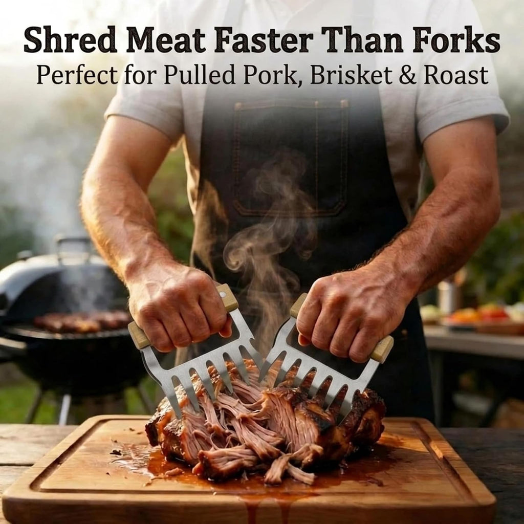 Meat Shredder Claws, Bear Claws Meat Shredder for Pulled Pork & Chicken, 304 Stainless Steel Meat Claws with Wooden Handles, BBQ Tool Gift