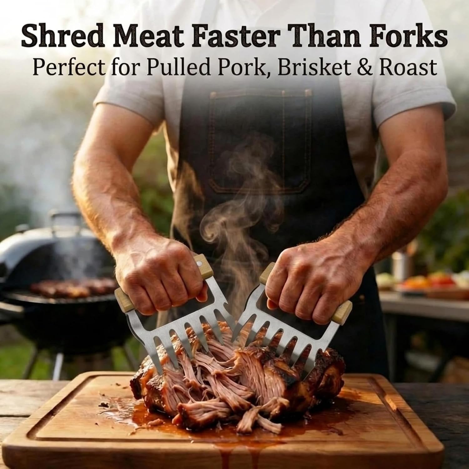 Meat Shredder Claws, Bear Claws Meat Shredder for Pulled Pork & Chicken, 304 Stainless Steel Meat Claws with Wooden Handles, BBQ Tool Gift