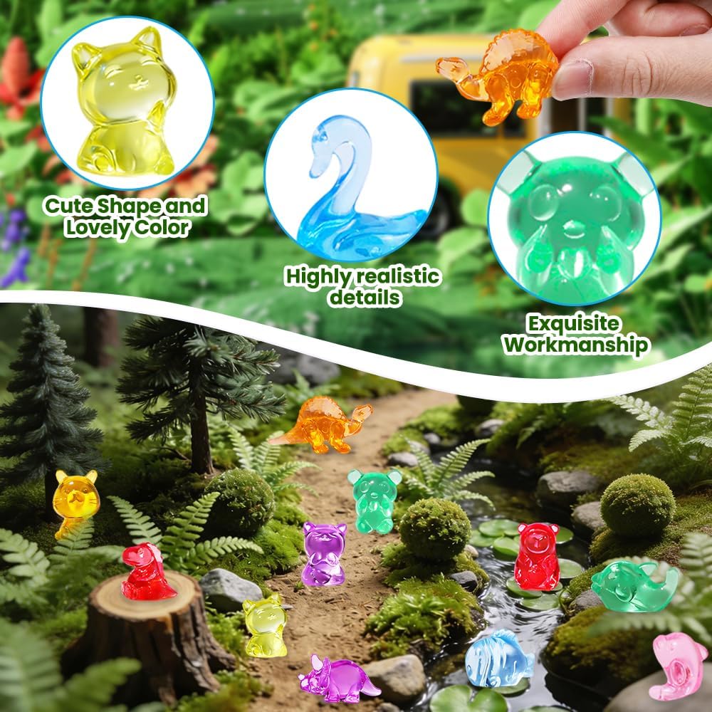 DIYDEC 180Pcs Mini Resin Animal 50 Styles Tiny Resin Figurines to Hide | Small Plastic Figurines for Vase Fillers Micro Dollhouse Aquarium Decorations