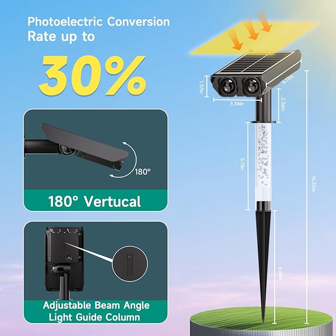 RGB Solar Spot Lights : 2 IN 1 Solar Lights Outdoor with 8 Lighting Modes & PC Light Guide Column for Tree Garden Yard Pathway | RGB Color Changing Landscape Lights | IP65 Waterproof | 12 Pack