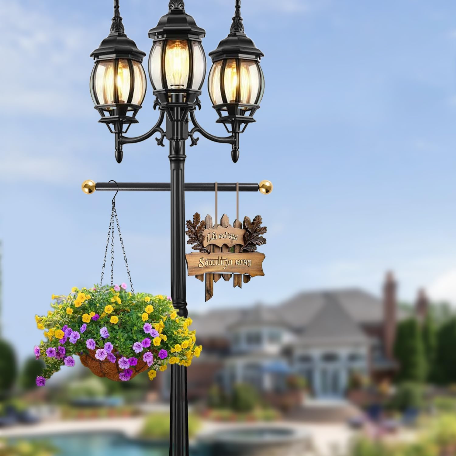 Lamp Post Cross Arm 16 inch Steel Lamp Post Cross Bar Ladder Rest Post Cross Arm Replacement for Outdoor Lamp Post (Gold 1Pack)