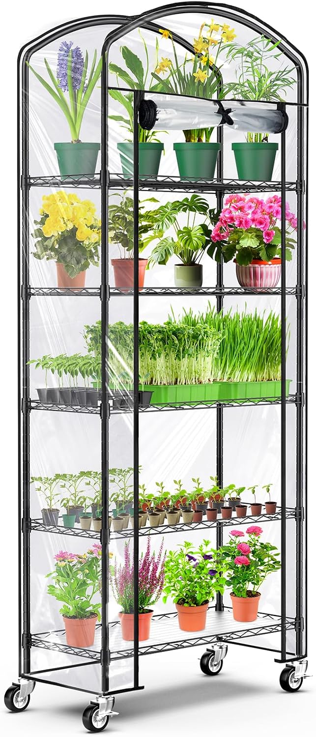 5-tier greenhouse with caster wheel, shelf height adjustable, main product view