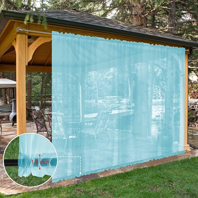 SpaceDresser Waterproof Outdoor Sheer Curtains for Patio - 2 Panels Rod Pocket Indoor Voile Sheer Curtain for Living Room,100W x 108L inch, Aqua