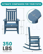 SERWALL Oversized Outdoor Rocking Chair Set of 2, HDPE Rocker for Adults, Patio Rocking Chairs for Porch, Blue