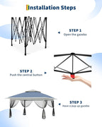 Canopy Tent 13x13 ft, Pop Up Gazebo One-Push Setup with 4 SandBags for Backyard Parties and BBQs, Mosquito Netting & Height Adjustable - Navy Blue