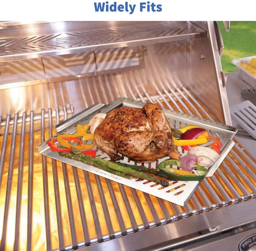 BBQ Grill Pan for Vegetables, Grill Topper Stainless Steel BBQ Wok with Handles Professional Cookware Grill Accessories for Barbecue Grills Outdoor Cooking