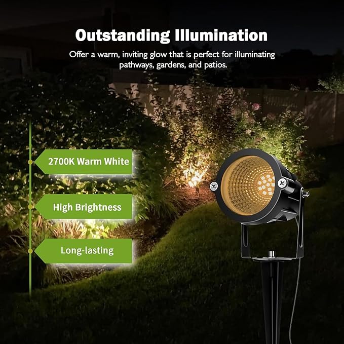 Low Voltage Landscape Lights, 10W 12/24V 2700K Warm White Landscape Lighting, IP65 Waterproof Outdoor LED Spotlight for Garden Yard Tree, 2 Pack with Connectors
