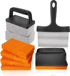 10 Pieces Griddle Cleaning Kit for Blackstone Flat Top Grill | Professional Heavy Huty Scraper, Grill Stones, Scouring Pads and Handles to Remove Grease and Residue from Flat Top Griddles