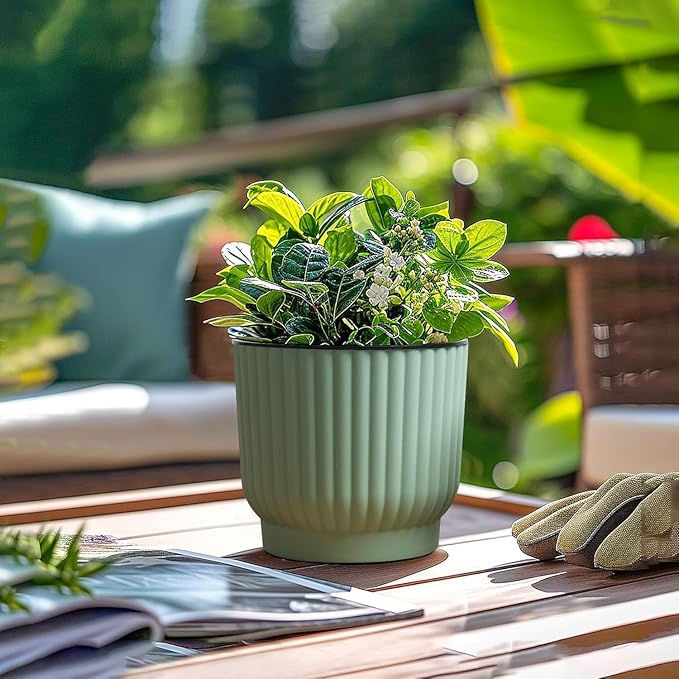 T4U 4.5 Inch Plant Pots Self Watering, 6 Pack African Violet Pots, Small Plant Pots for Plants, Small Indoor Plant Pot, Self Watering Planter for African Violet, Succulents (6 Pack 4.5" Pots, Green)