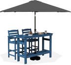 SERWALL Outdoor Bar Set with 9ft Umbrella, All-Weather HDPE Patio Bar Chairs and Table, Outdoor Furniture Set for Poolside, Backyard, Garden - Blue