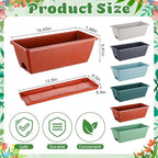 12 Pack Window Box Planter 17 Inches Rectangular Vegetable Flower Planters with Drainage Holes and Saucers Plastic Flower Pots Coloful Herb Planter for Indoor Outdoor Patio Garden Home Decor