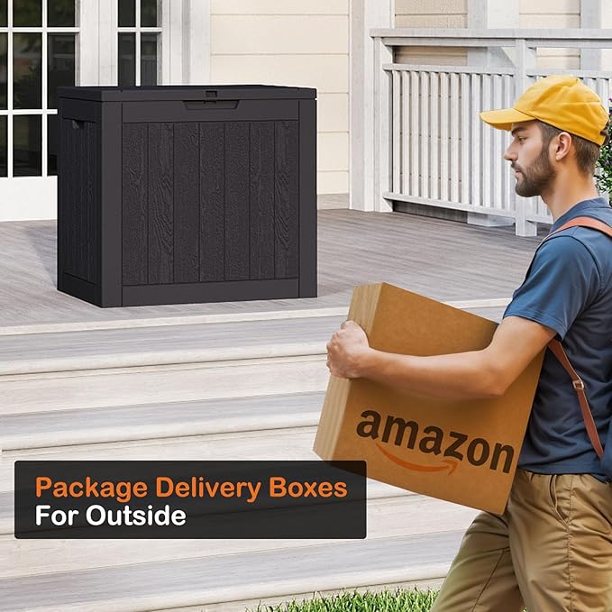 Sweetcrispy Deck Box with 31 Gallon Capacity, Weatherproof Resin Lockable Outdoor Storage for Secure Package Deliveries and Indoor Storage in Garden or Patio, Backyard, Modern Black