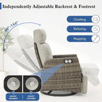Adjustable Outdoor Recliner Chair with Independent Backrest & Footrest, Patio Swivel Recliner Chair, Wicker Reclining Patio Chair w/Flip-Up Table, Air Pump 155° Lay Flat Chaise Lounge, Gray