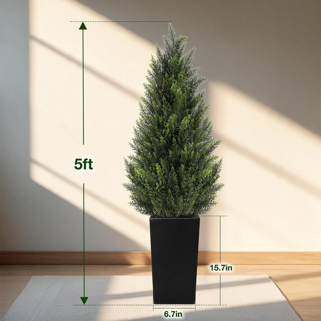 5ft artificial cedar topiary trees 2 pack, tall showing dimensions