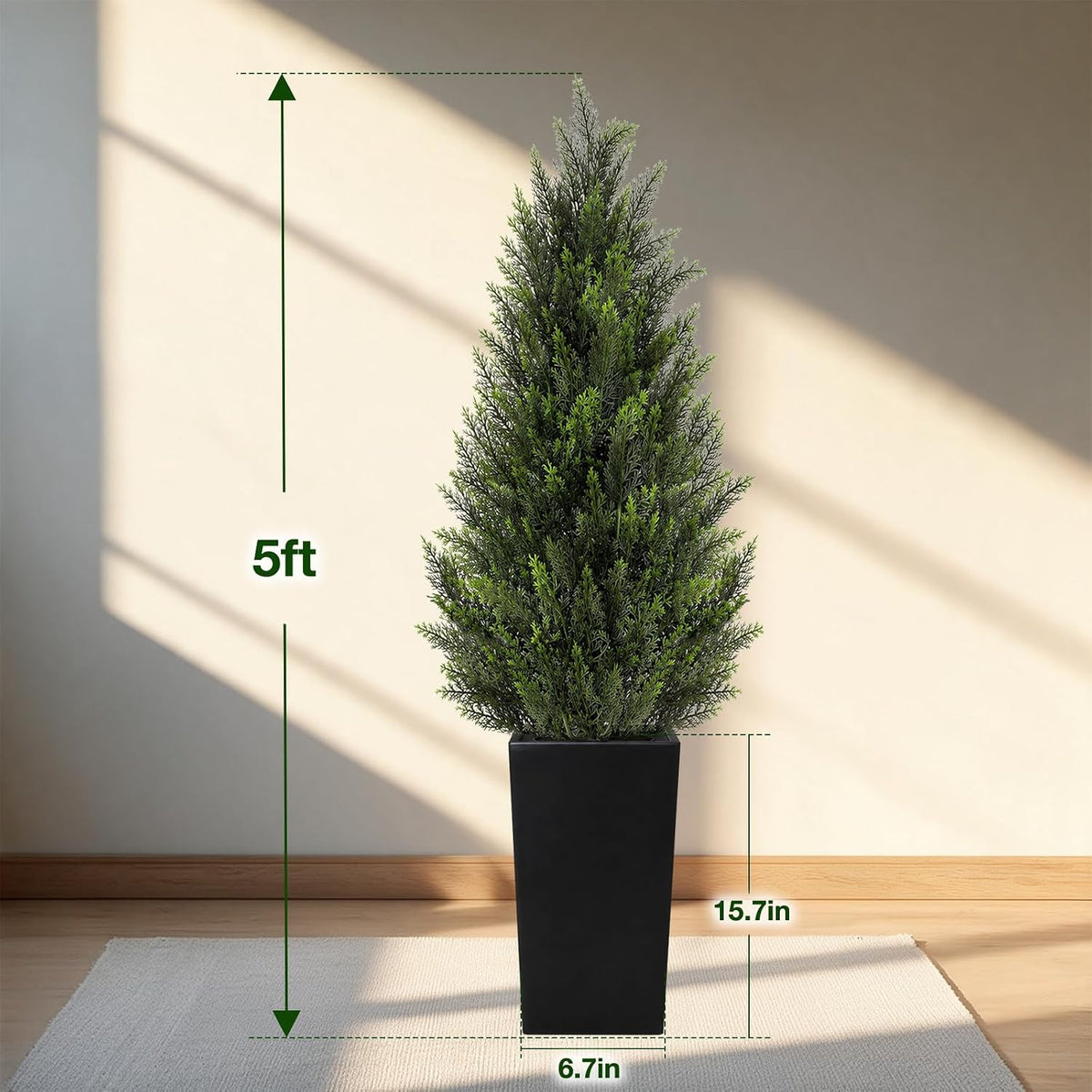 5ft artificial cedar topiary trees 2 pack, tall showing dimensions