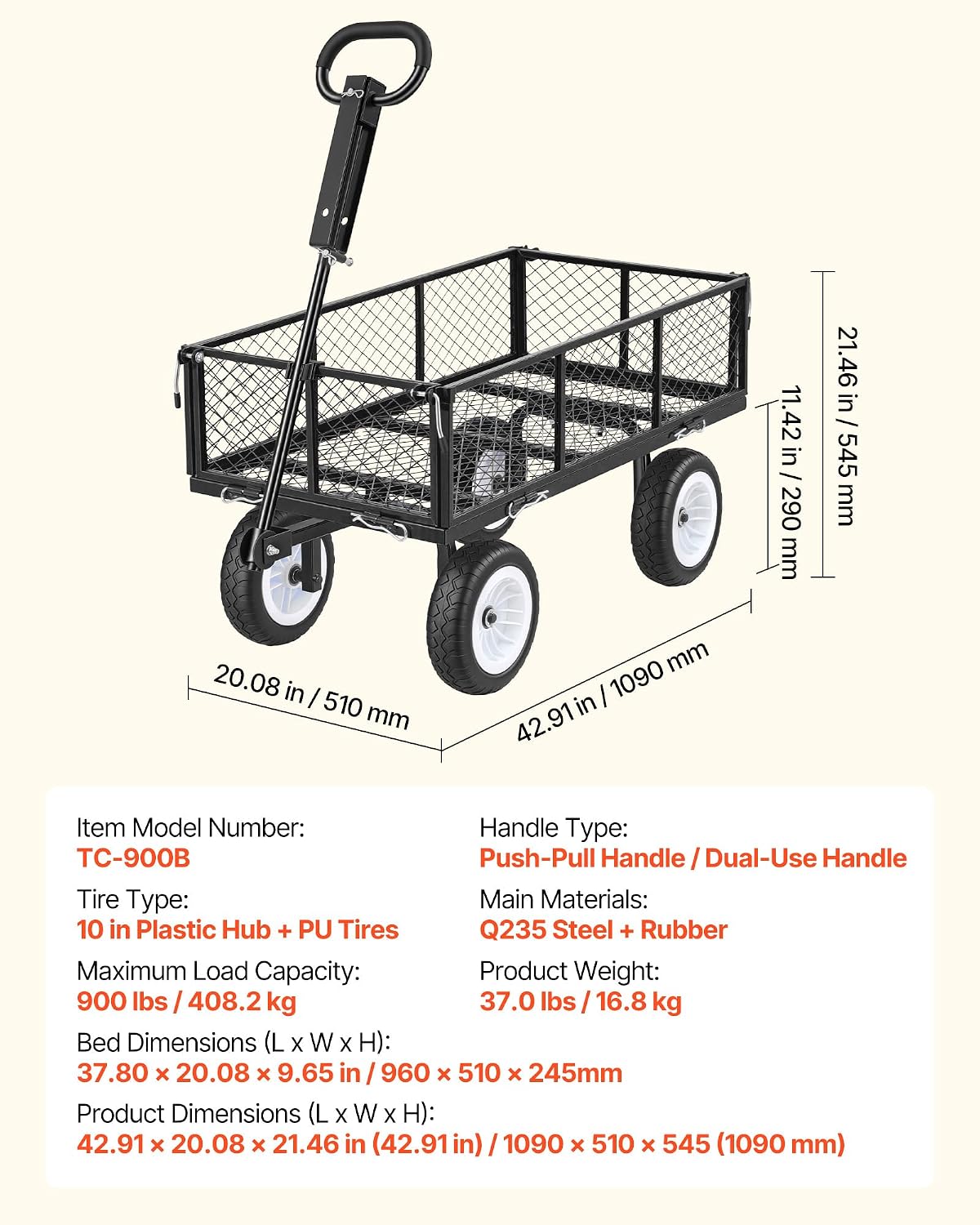 vevor 900 lbs steel garden cart, 2 in on a desk or shelf