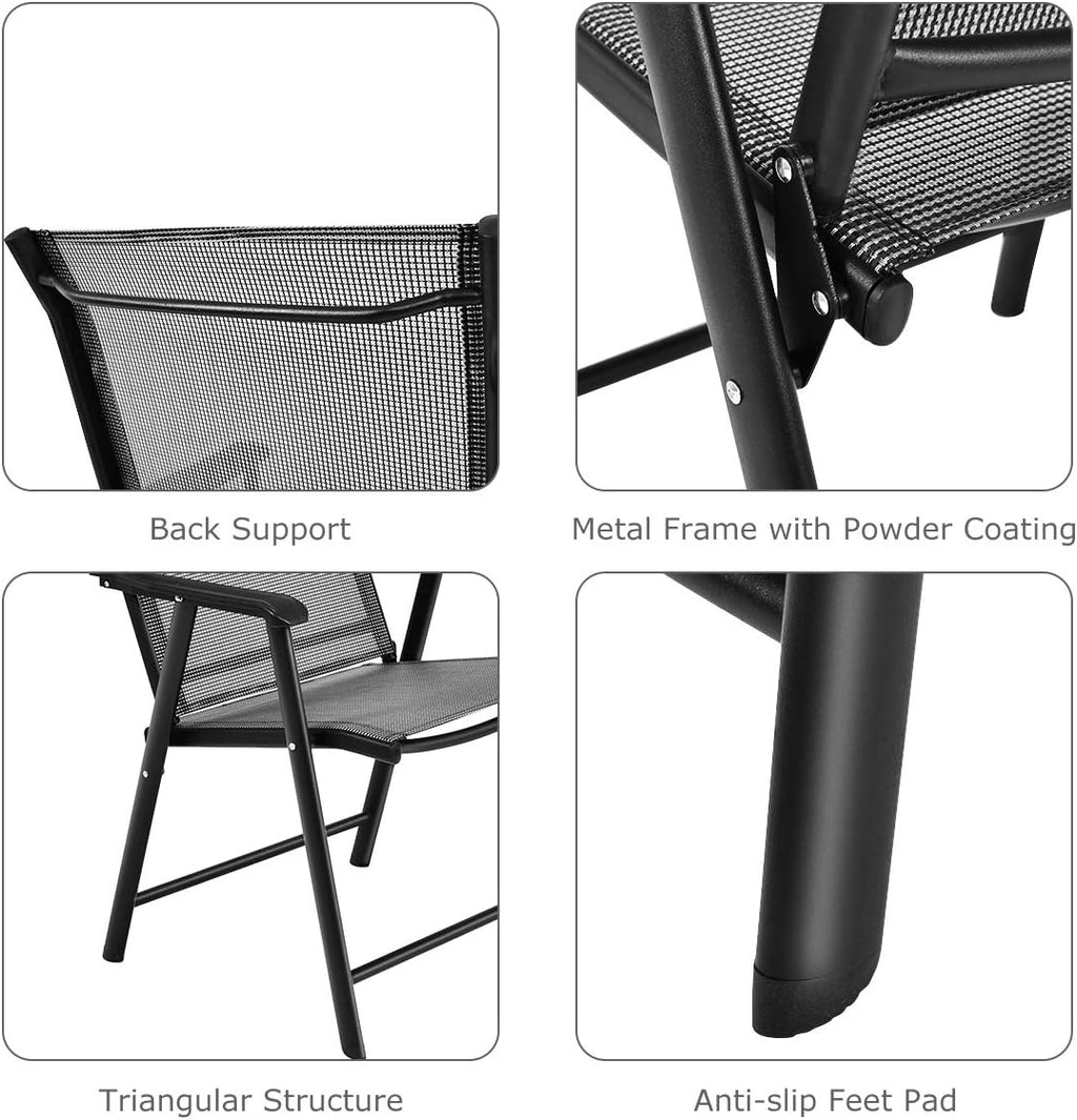 S AFSTAR Patio Chairs Set of 2, Outdoor Foldable Sling Chairs with Armrests, Folding Outdoor Chairs for Lawn Garden Backyard Poolside Porch (Gray)