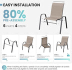 Patio Dining Chairs Set of 8, Outdoor High Stacking Chairs，Breathable Seat Fabric and Alloy Steel Frame for Backyard, Porch, Garden, Sunroom (Light Brown)