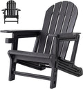 SUNBURY Outdoor Adirondack Chair, Set of 1 HDPE Chair w Cup Holder | 0 Screws Wood Textur Garden DIY Chair Weather Resistant, Fire Pit Chair, Plastic Patio Chair for Deck,Backyard,Garden, Black