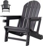 SUNBURY Outdoor Adirondack Chair, Set of 1 HDPE Chair w Cup Holder | 0 Screws Wood Textur Garden DIY Chair Weather Resistant, Fire Pit Chair, Plastic Patio Chair for Deck,Backyard,Garden, Black
