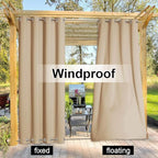 NICETOWN Outdoor Patio Curtain Extra Wide Waterproof & Windproof for Public Divider, Rustproof Top and Bottom Grommet Thermal Insulated Drape for Porch/Cabana, Biscotti Beige, 1 Pack, W100 x L84