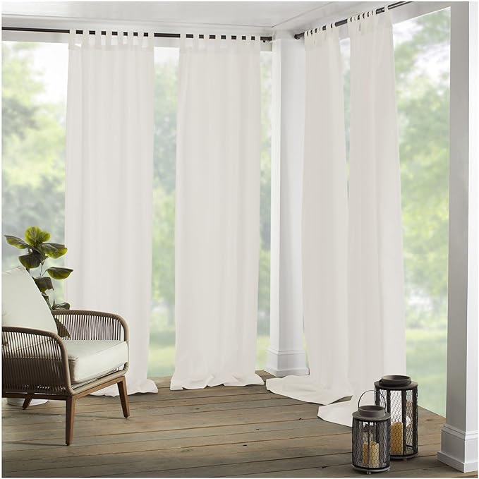 Elrene Home Fashions Matine Weatherproof Tab-Top Indoor/Outdoor Solid Color Curtain Panel for Porch, Pergola, Patio, Deck, 52”W x 95”L, Ivory