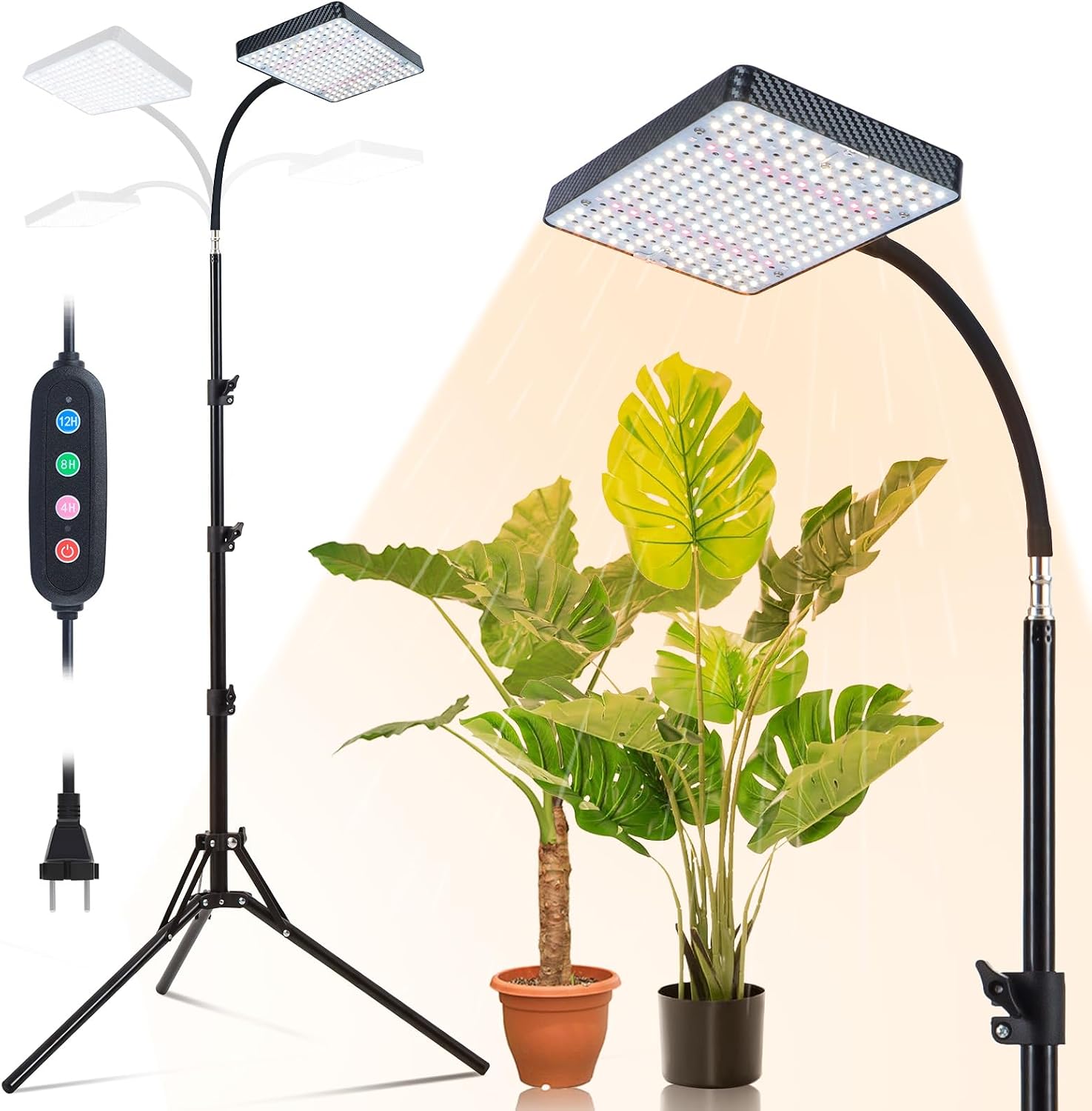 25 Watt Grow Light with Stand, Enough Bright, NO Need Adapter, 4/8/12/16/20H 5-Mode Timer, Natural Sunlight Full Spectrum Plant Growing Lamps for Tall Houseplants & Bonsai Tree