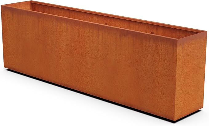 Plantercraft Large Rectangular Planters for Outdoor Plants 96 Inch - Extra Large Corten Steel Planter Box for Patios and Gardens - Modern Metal Planter for Privacy Screens and Raised Beds