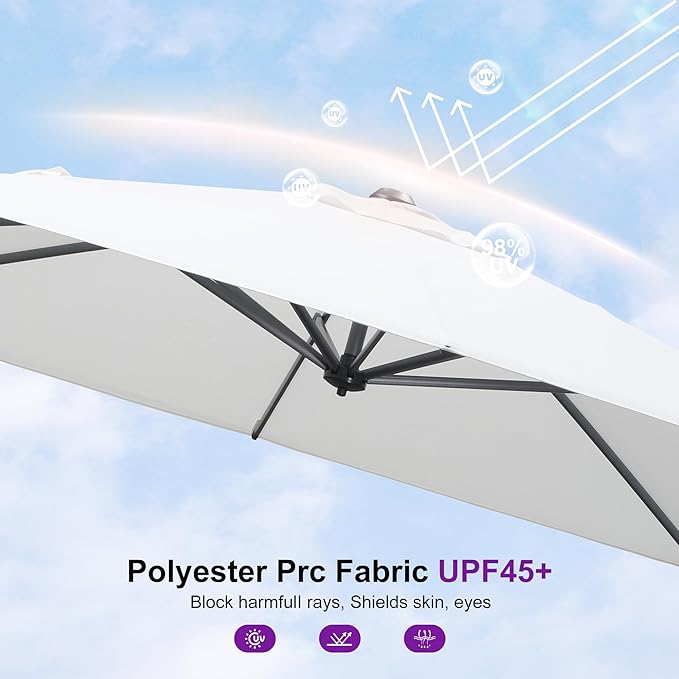 PURPLE LEAF 8' X 8' Patio Umbrella with Steel Plate Base for Pool 7' High Offset Outdoor Cantilever Umbrella Swimming Pool Umbrella with 360°Rotation for Poolside White