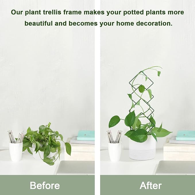 Indoor Plant Trellis for Climbing Plants, 16inch Small Garden Metal Trellis for Potted Plants Outdoor with Different Patterns for Vine Ivy Flower Plant Support 4 Pack